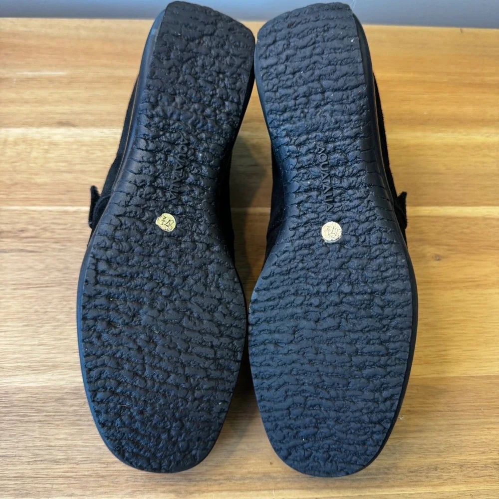 Aquatalia Marvin K Women 7.5 Black Suede Wedge Loafers Italy Comfort Boho‎